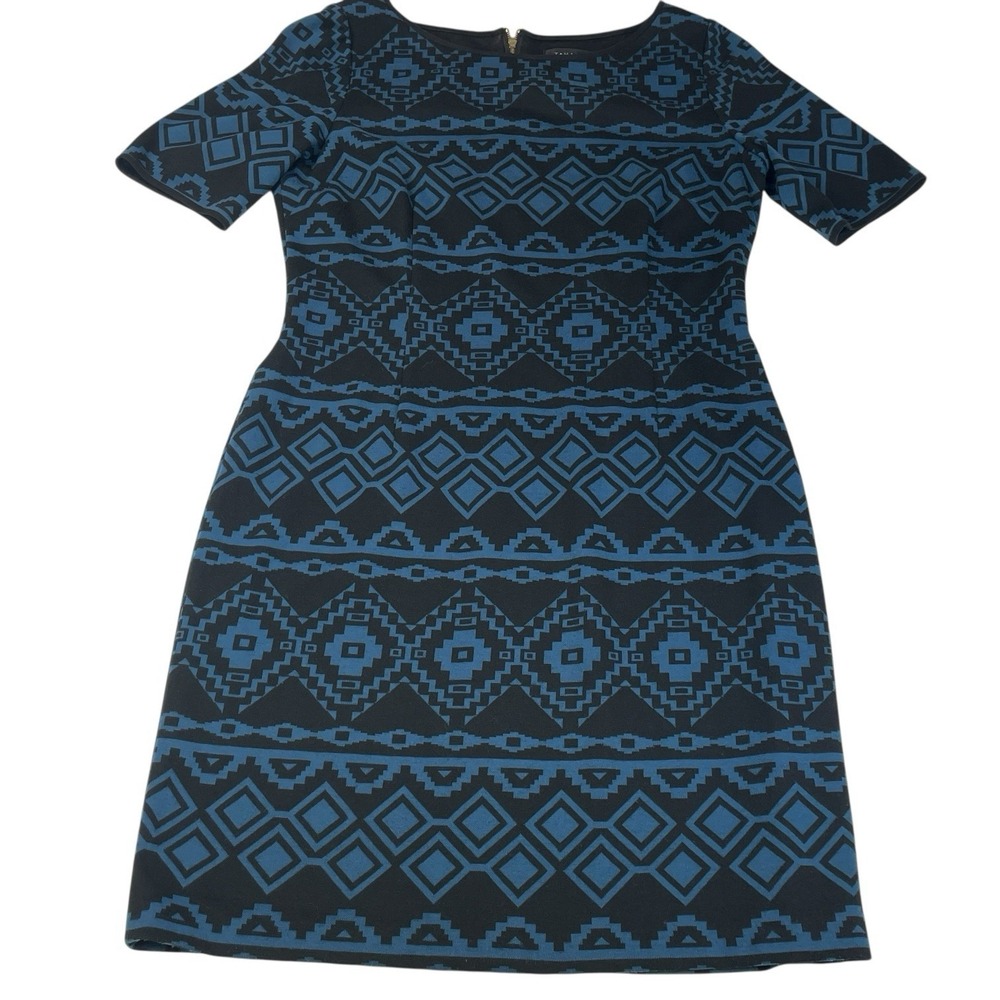 TAHARI‎ ARTHUR.S LEVINE Blue Black Geometric Sheath Dress Size 8